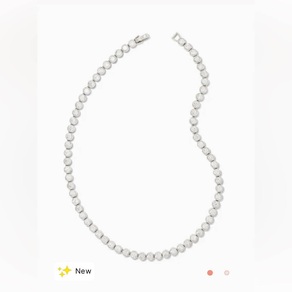 NWT Kendra Scott Carmen Bright Silver Tennis Necklace in White Crystal